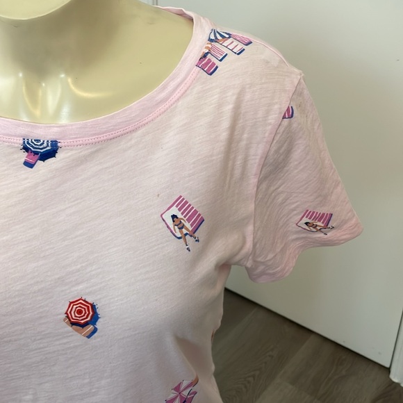 JCREW Vintage Pink Cotton Crewneck T-Shirt with Beach Chair Print - Picture 3 of 5